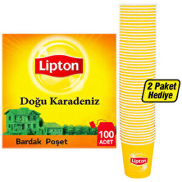 1 Adet Lipton Doğu Karadeniz Bardak Poşet Çay 100'lü + 2 Adet Lipton Karton Bardak 7 Oz 50'li