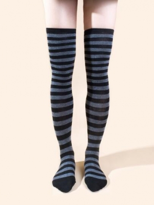 Academia Striped Pattern Over The Knee Socks