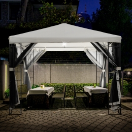 Ainfox 10x10 Ft Patio Gazebo Outdoor with Solar LED Lights and Mosquito Netting Curtains for Deck Backyard,Beige - Walmart.com