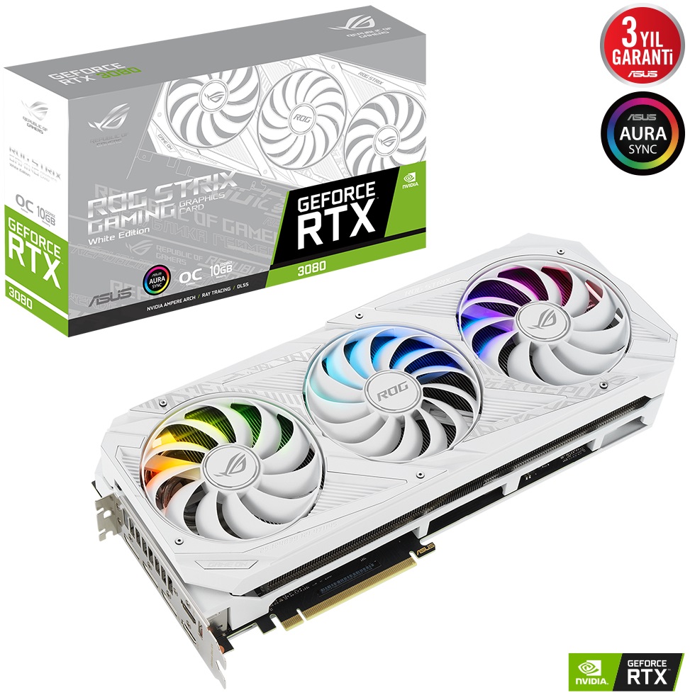 Asus GeForce RTX 3080 Rog Strix White V2 O10G 10GB GDDR6X 320 Bit LHR Ekran Kartı, 90YV0FAA-M0NM00