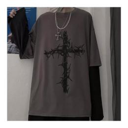 Gri Cross (Unisex) Siyah Kollu T-Shirt ET1604G - kostebek.com.tr