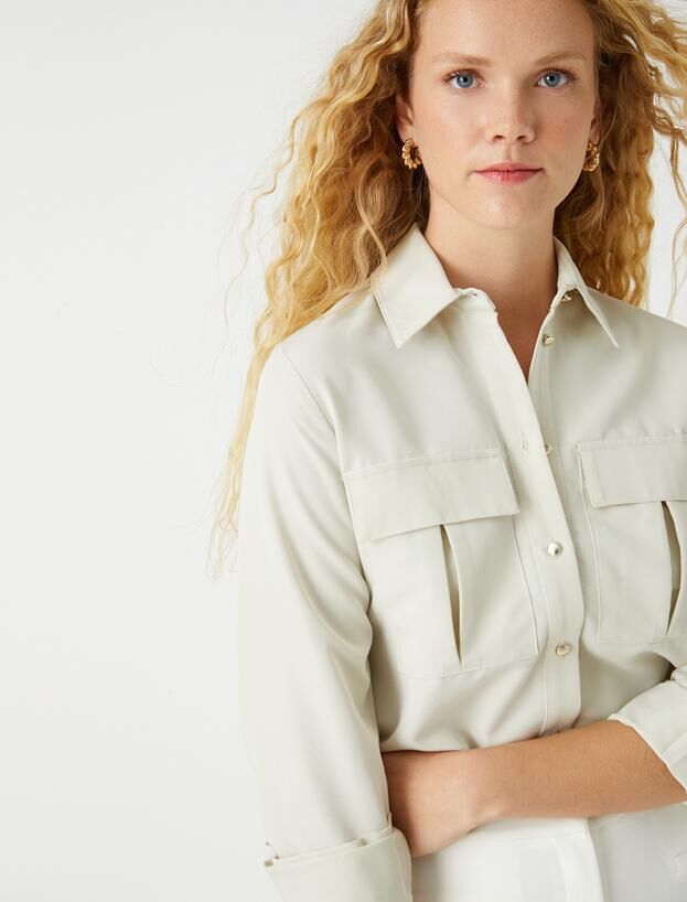 Gri Kadın Cepli Gömlek Modal Karışımlı 3WAK60180UW | Koton