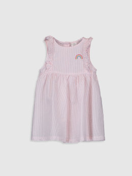 Pembe Kız Bebek Çizgili Poplin Elbise - LC Waikiki