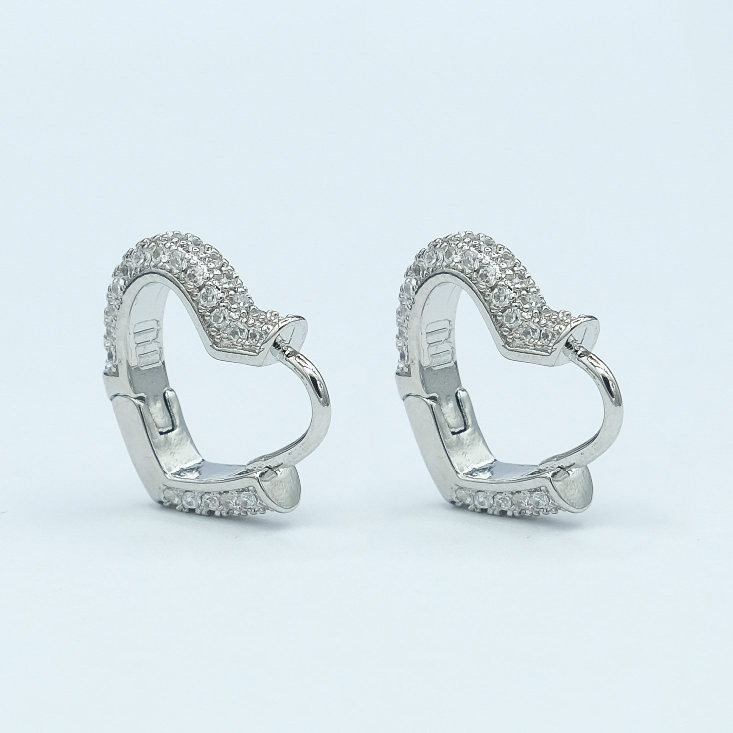 White Gold Iced Out Heart Hoop  Earring