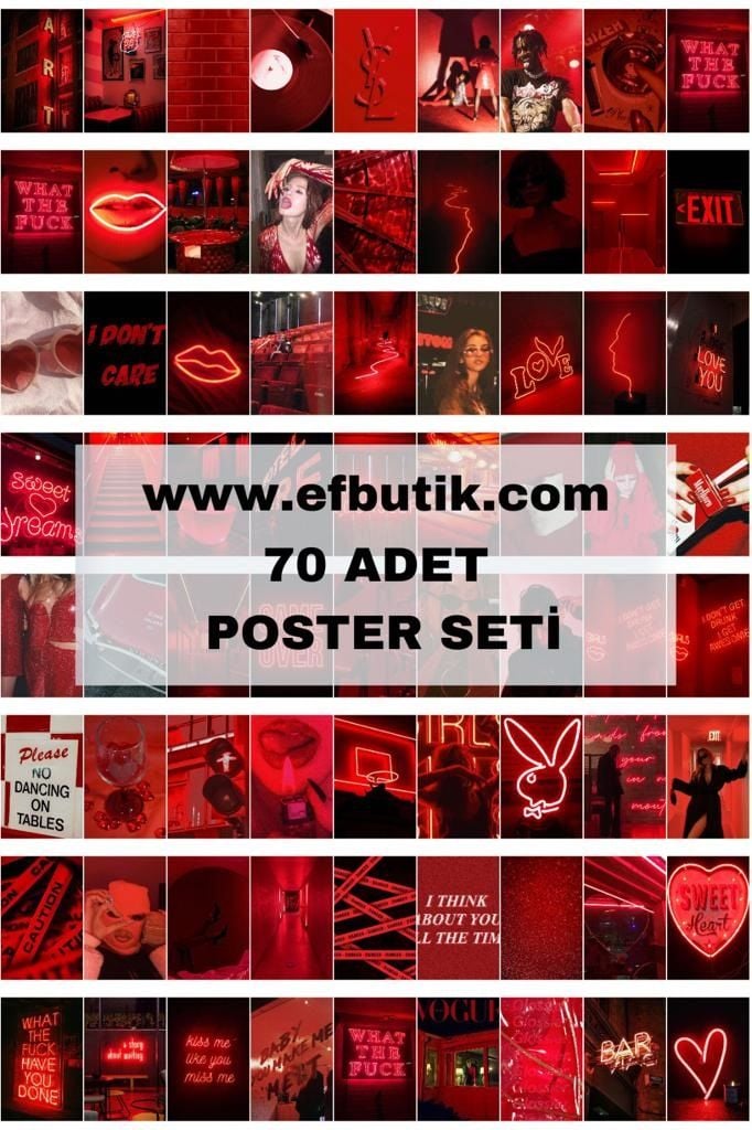 Kırmızı Aesthetic 70li Poster Duvar Kağıdı Seti