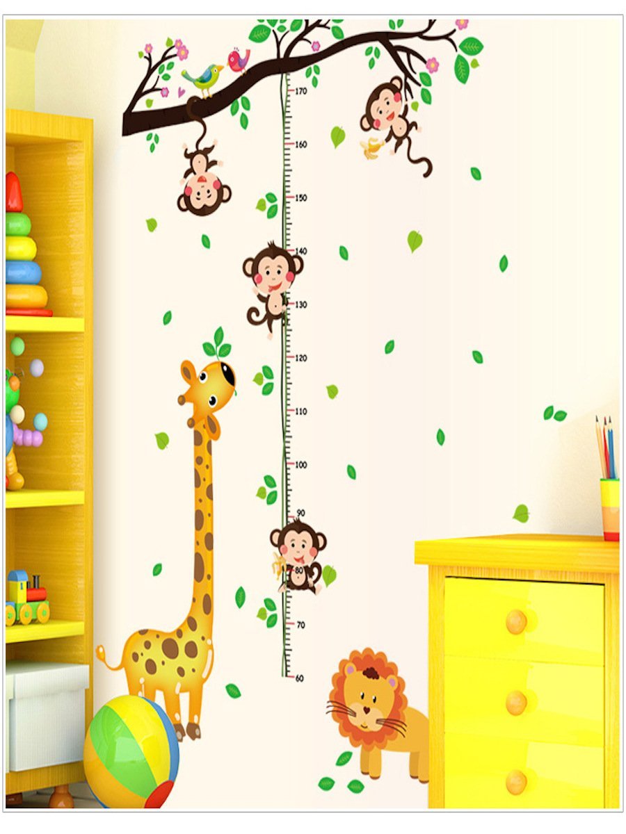 Zürafa - Maymun - Aslan Boy Ölçer Duvar Sticker Duvar Çıkartması Seti