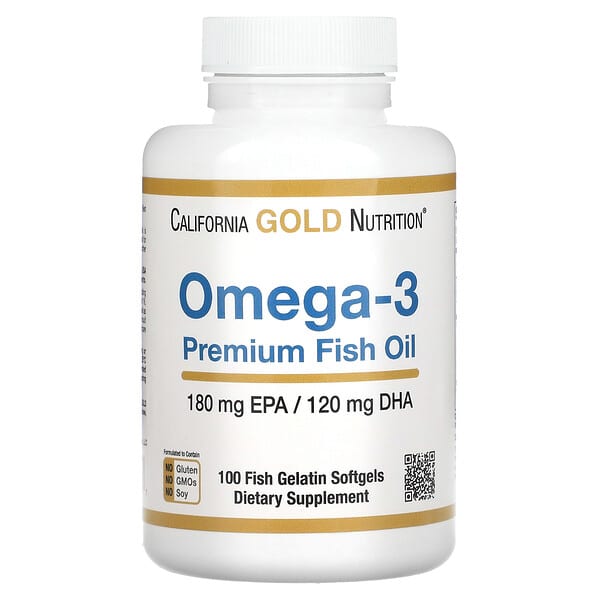 California Gold Nutrition, Omega-3 Premium Fish Oil, 180 EPA / 120 DHA, 100 Fish Gelatin Softgels