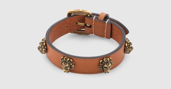 Gucci Leather bracelet with lion heads