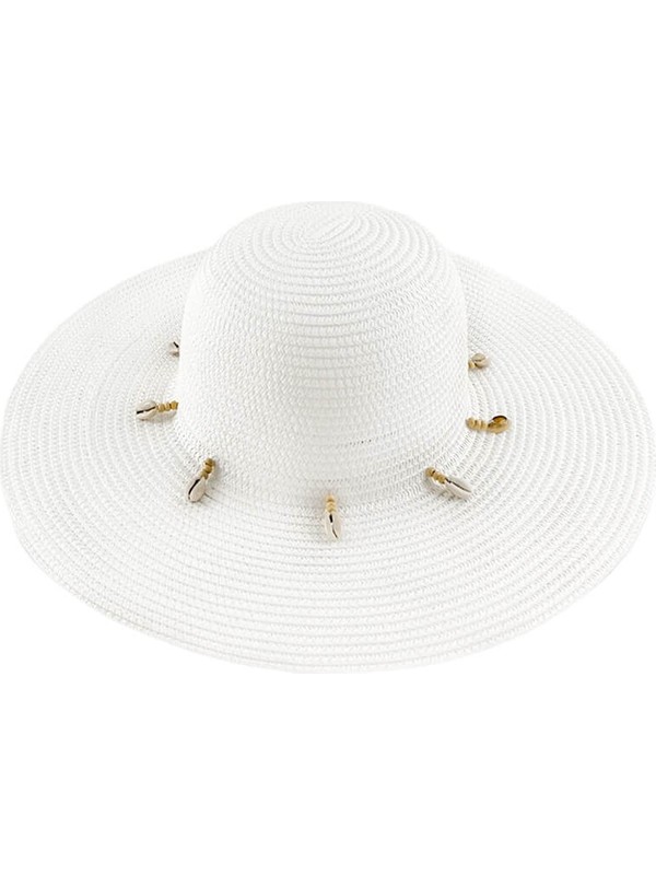Beyaz Deniz Kabuklu Hasır Şapka