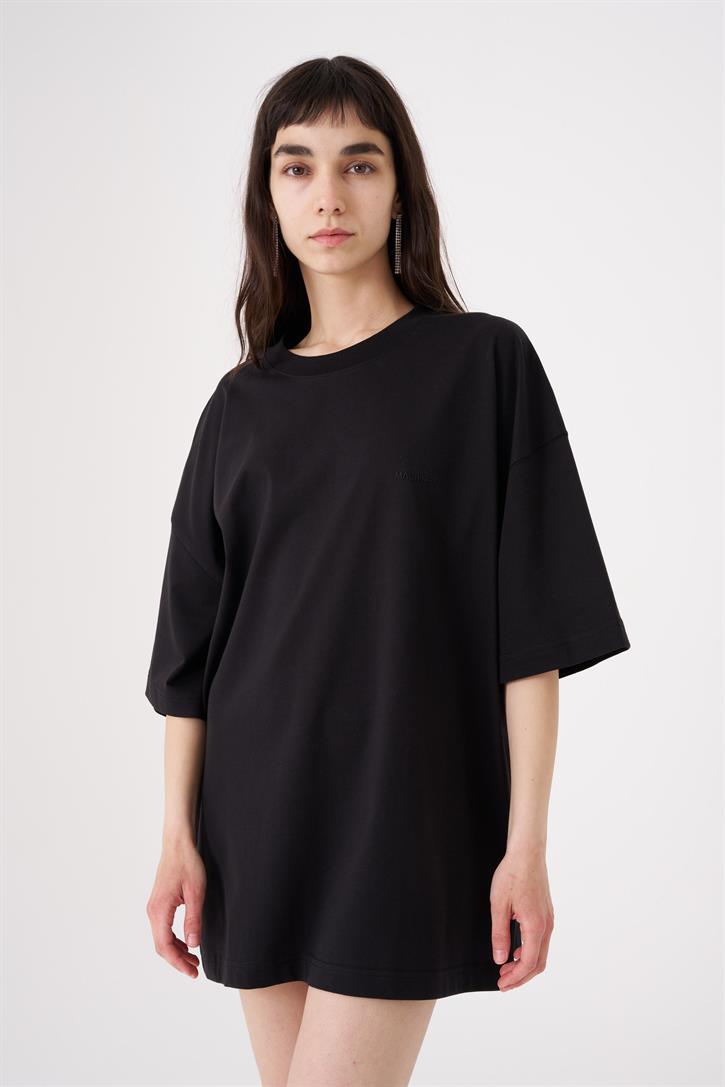 Kadın Oversize Basic Pamuklu T-Shirt Siyah