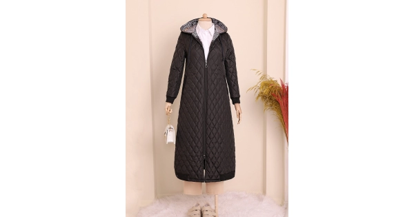 Long Quilted Coat with Side Pockets