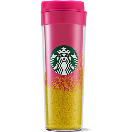 Starbucks® Sarı Kum Tasarımlı Plastik Termos - Pembe - 473
