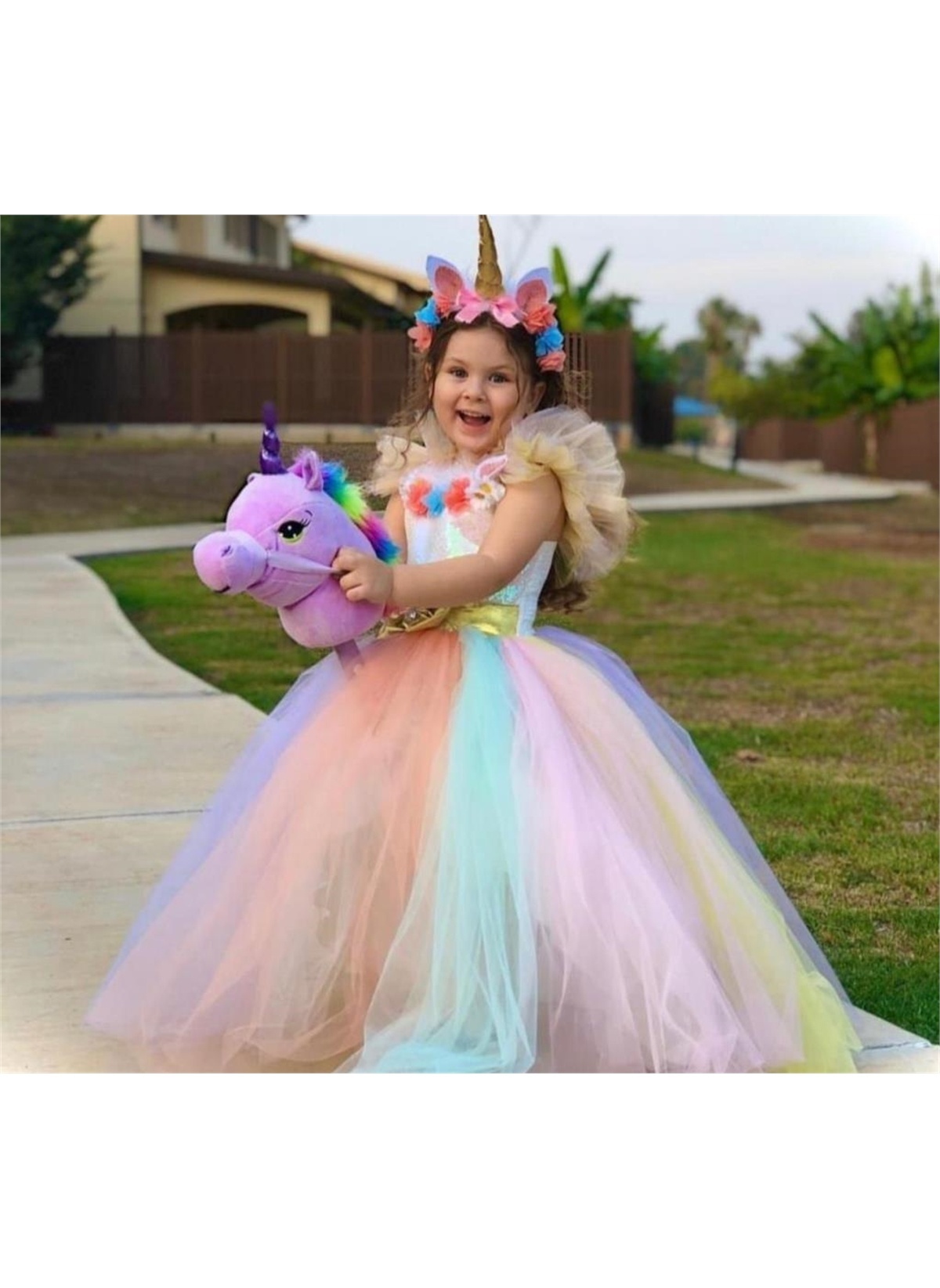 Tarlatanlı Renkli Unicorn Çocuk Kostümü - Unicorn Kız Çocuk Kostümü - Unicorn Kostümü