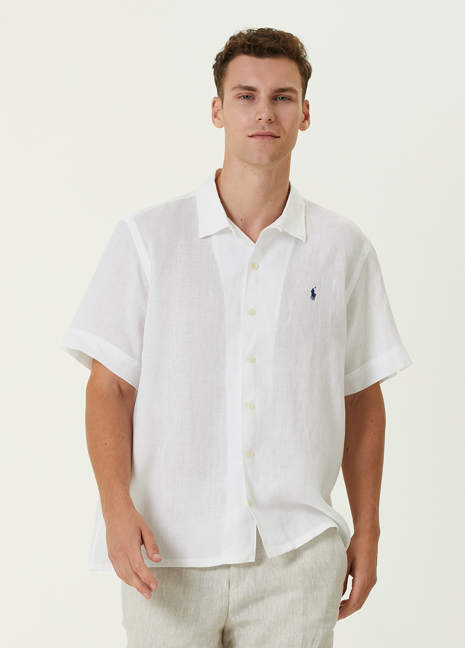 Polo Ralph Lauren Beyaz Erkek Beyaz Kısa Kollu Keten Gömlek 1280446