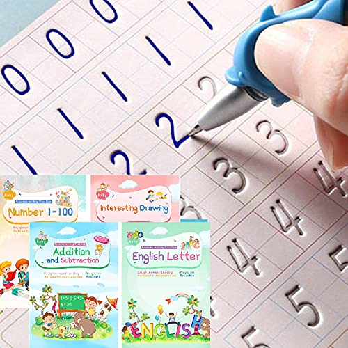 ✨ Magic Ink Copybooks for Kids Reusable Handwriting Workbooks for Preschools Grooves Template Design and Handwriting Aid Magic Practice Copybook for Kids The Print Writing (4 Books with Pens)