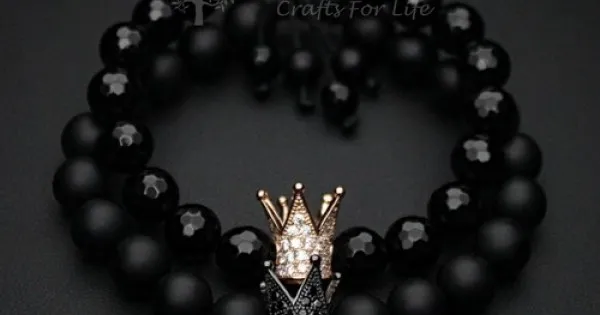 Black and Rose Gold Crown Bracelet Set