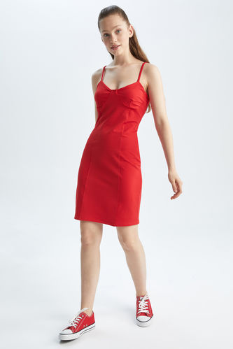 Kırmızı Kadın Bodycon Basic Askılı Mini Elbise 2631320