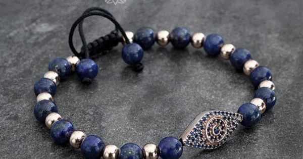 Rose Gold and Lapis Lazuli Beaded Eye Bracelet