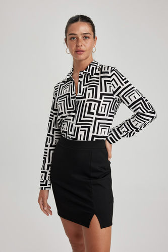 Siyah Kadın Regular Fit Gömlek Yaka Uzun Kollu Gömlek 2904174