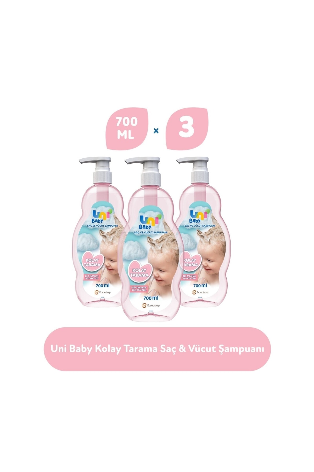 Uni Baby Kolay Tarama Saç ve Vücut Şampuanı 3'lü Set 2100 ml ,