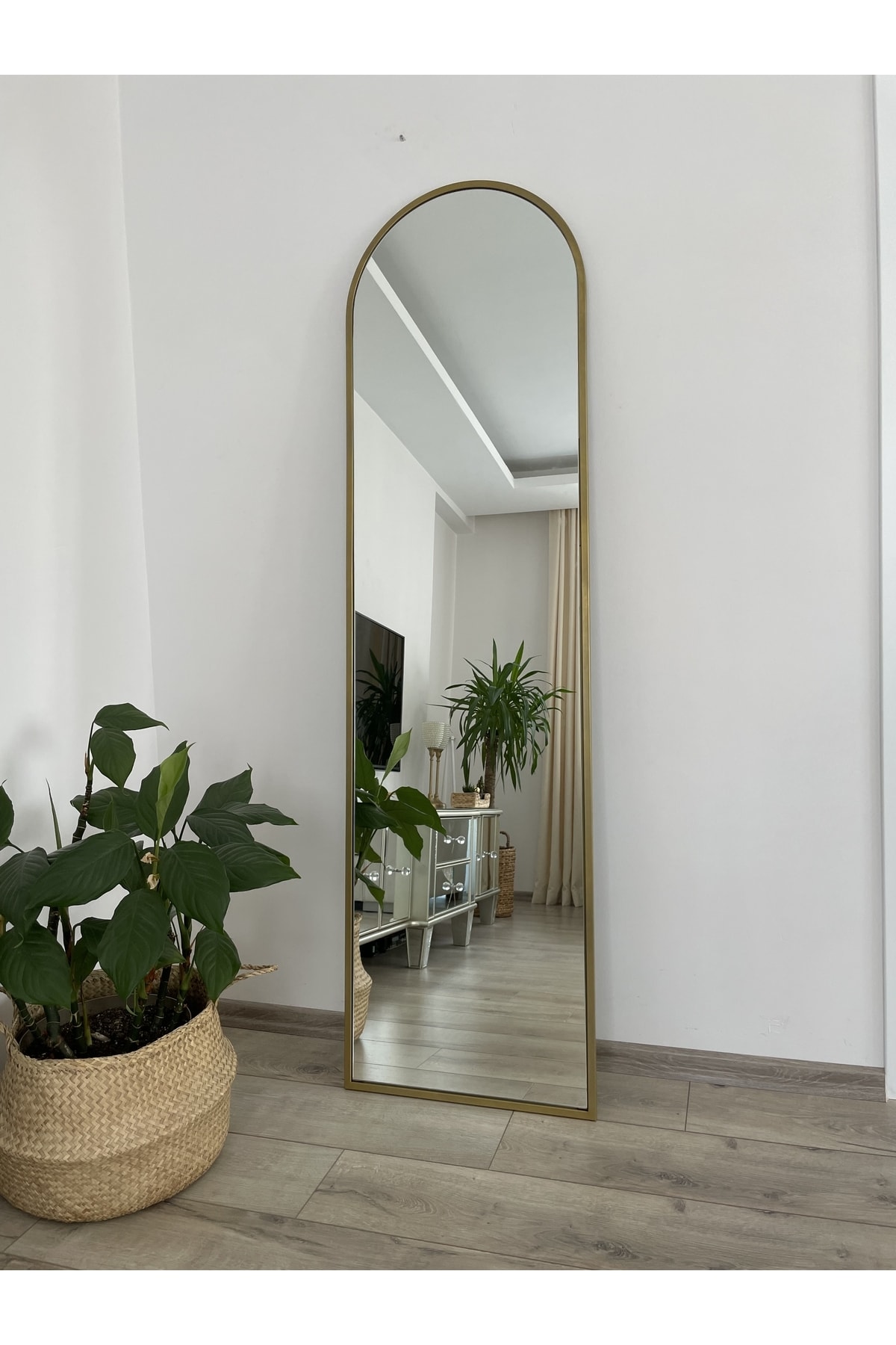 EFFE YAPI DEKOR Gold Metal Çerçeveli 180x50 Cm Oval Ayaklı Boy Aynası ,