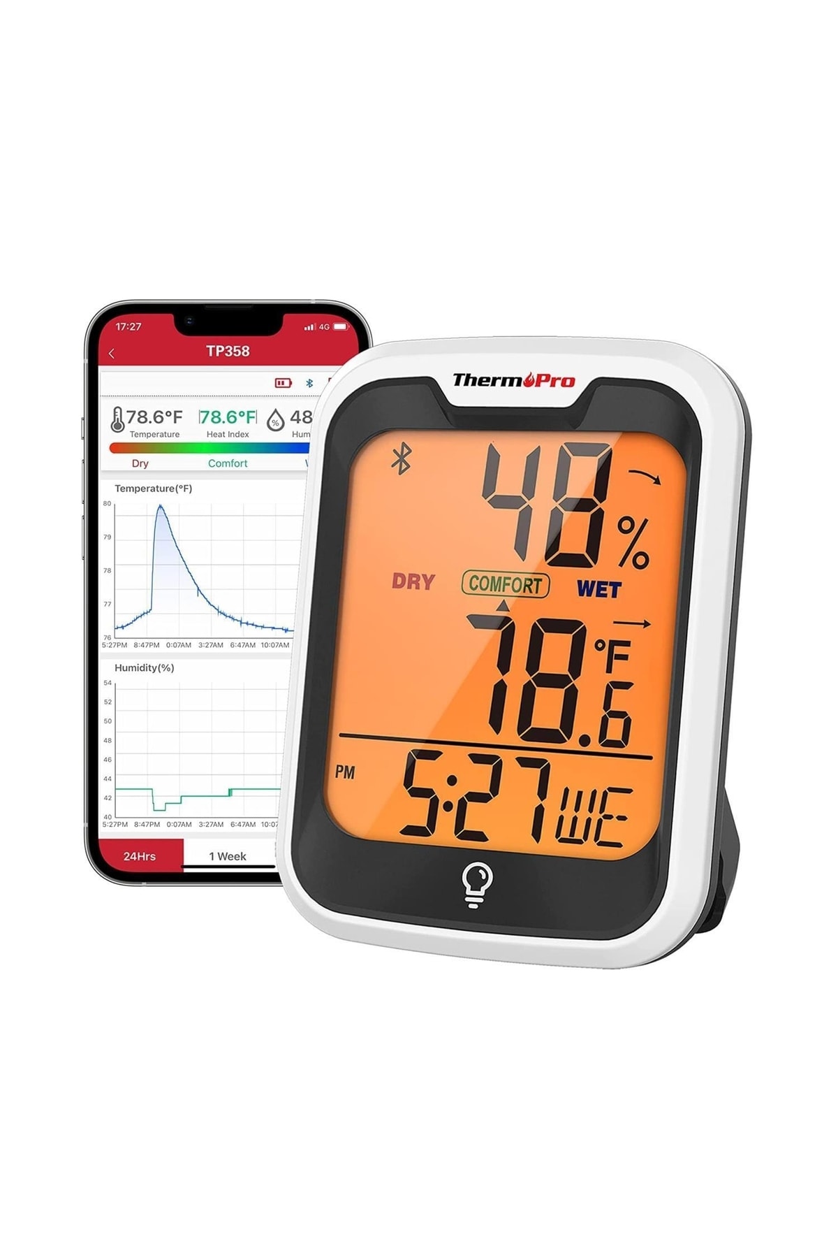 NPO Thermopro Tp358 Telefon Kontrollü Saatli Takvimli Iç Mekan Sıcaklık Ve Nem Ölçer Termometre