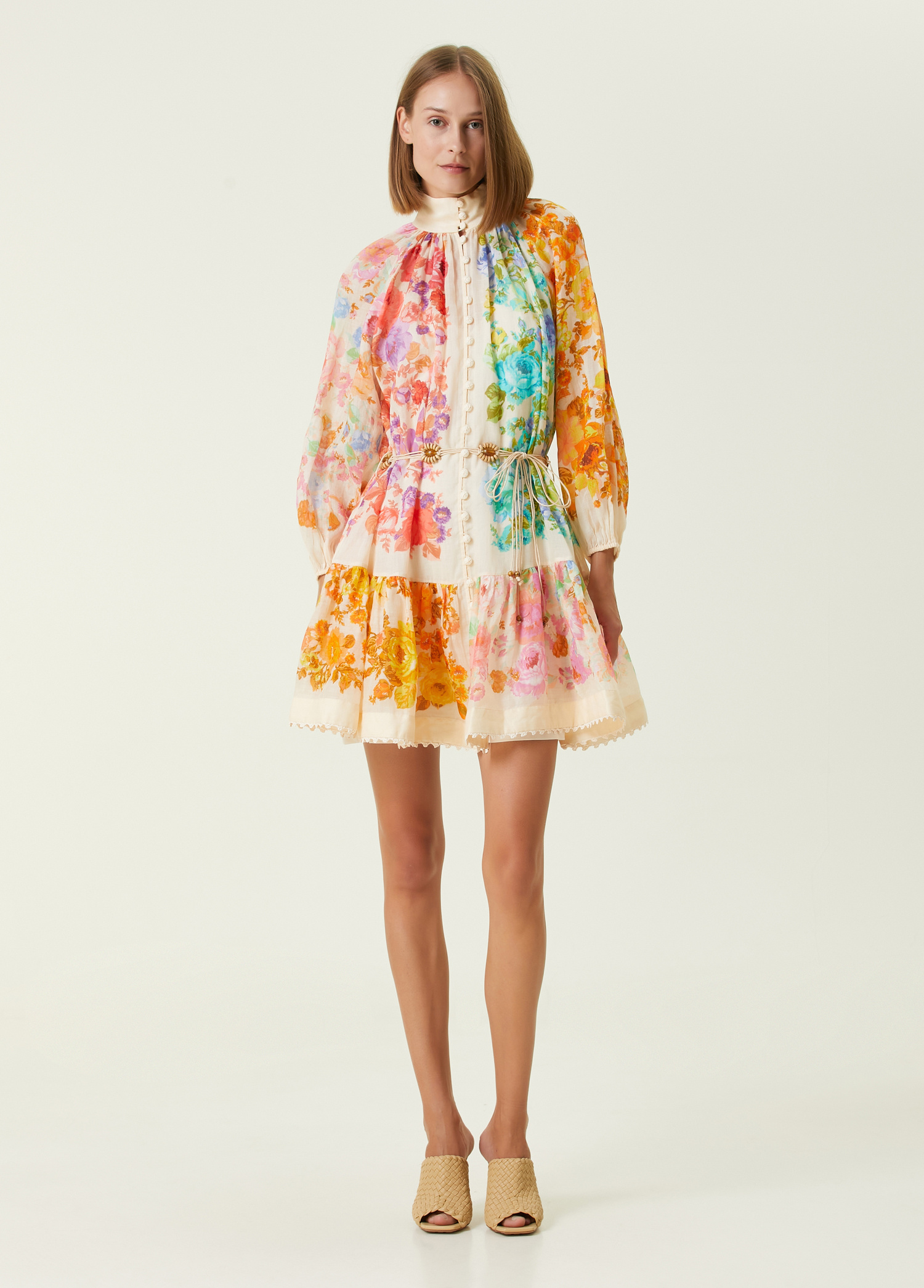 Zimmermann Çok Renkli Kadın Çok Renkli Çiçek Desenli Mini Keten Elbise 1298438