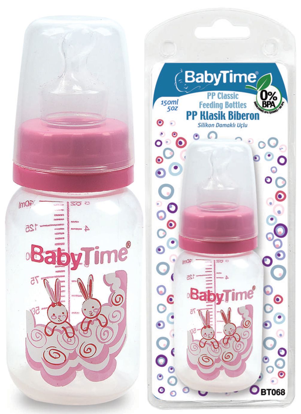 Baby Time Klasik Silikon Damak Uçlu PP Biberon - 150ml 8699943240684 -