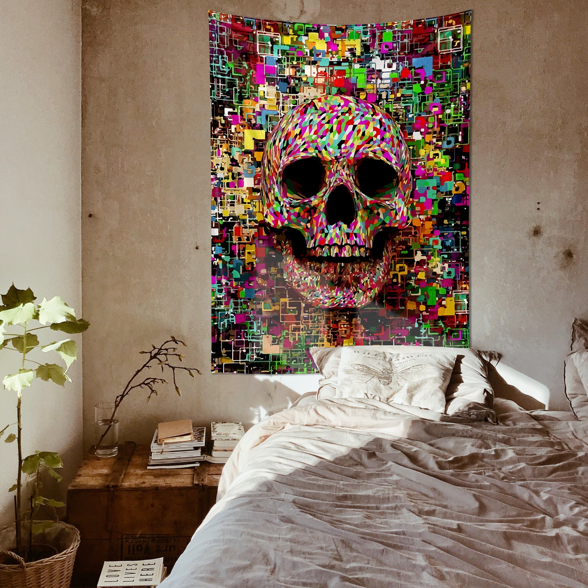 Polychrome Skull Tapestry - Renkli Kuru Kafa Duvar Örtüsü Ev Dekorasyon                  – thelucidlab