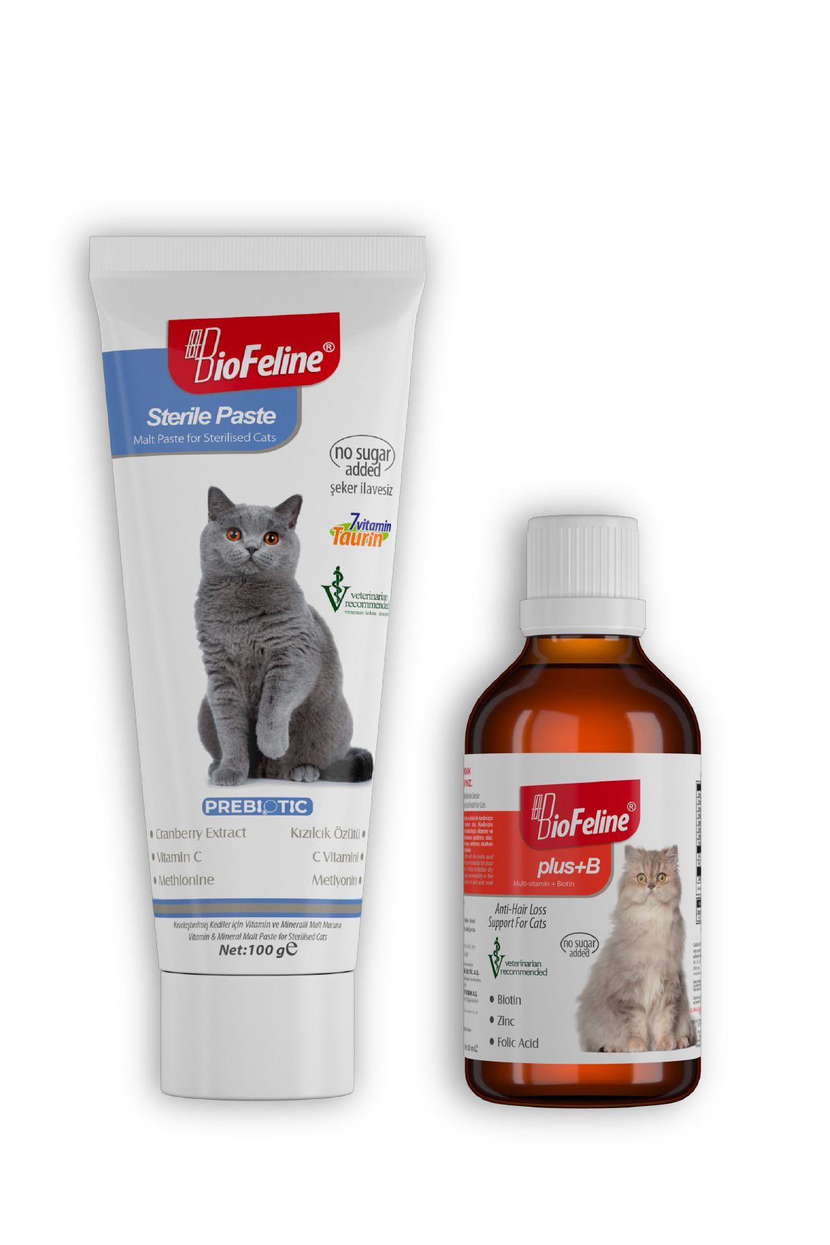 BioFeline Kısırlaştırılmış Kedi Malt Macun 100g & Kediler Için Biotinli Damla 50ml