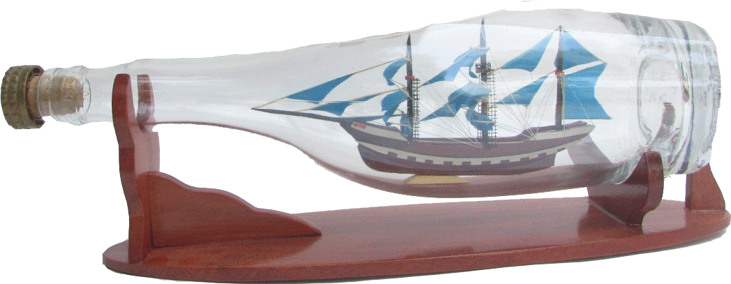 Misiny-Ahşap Altlık Cam Şişe İçerisinde - 10 Cm Gemi Maketi