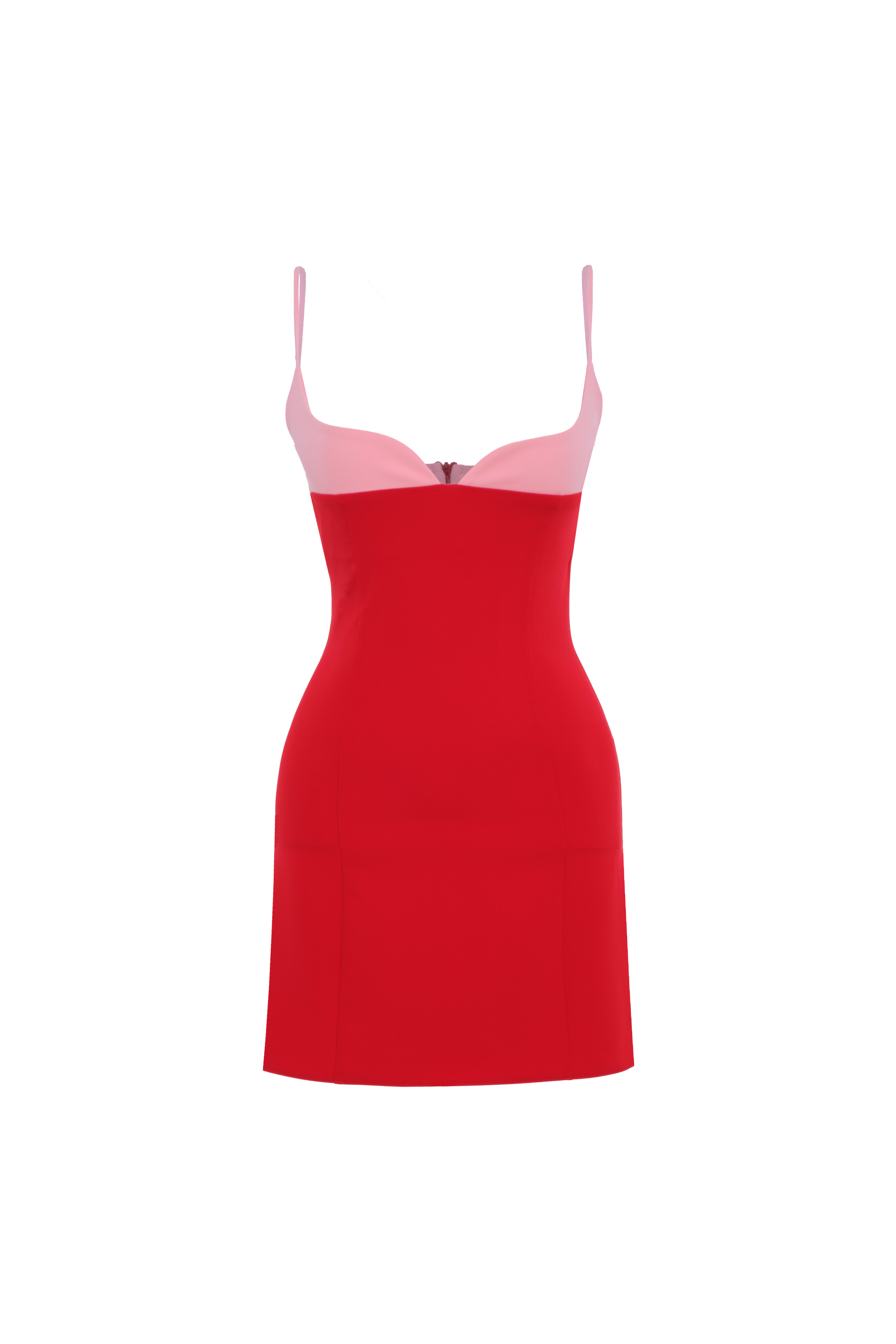 MELANIE Pembe Göğüs Detaylı Kırmızı Mini Elbise