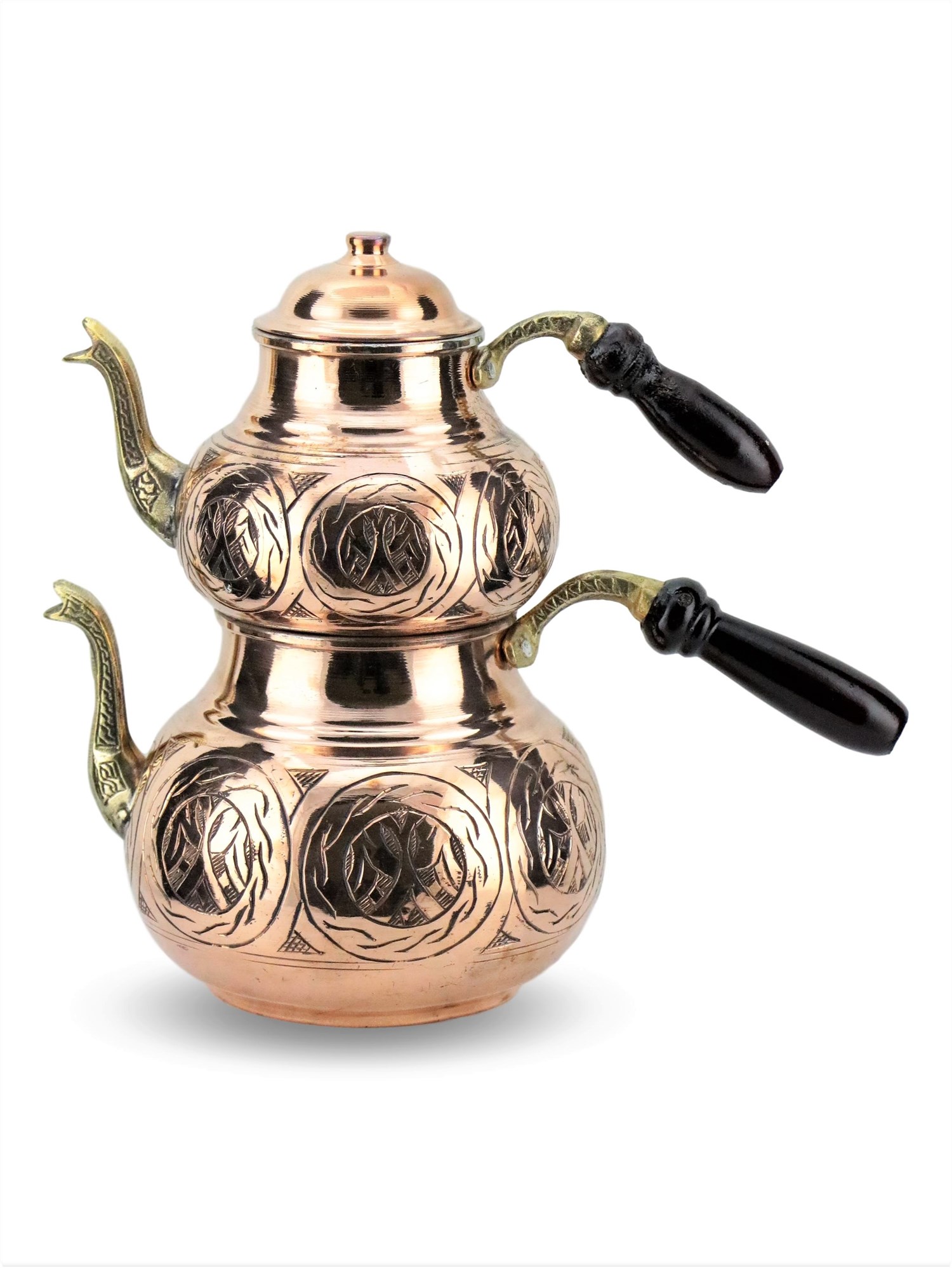 SONAYCOPPER 0.8 mm Handmade Turkish Copper Engraved Tea Pot Kettle Stovetop Teapot(373)