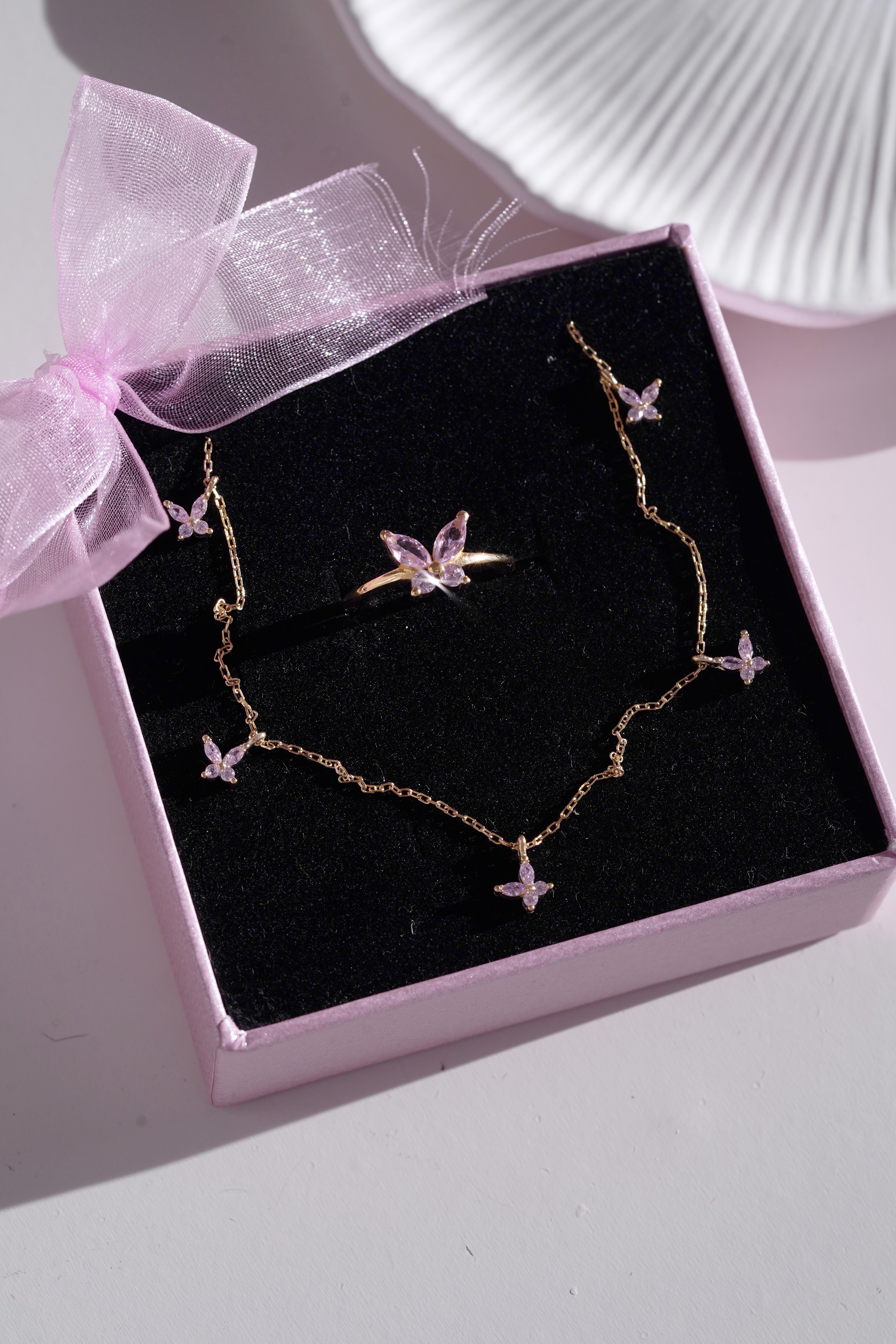 Butterfly Necklace-Ring Set -925 Sterling Silver Silver Color
